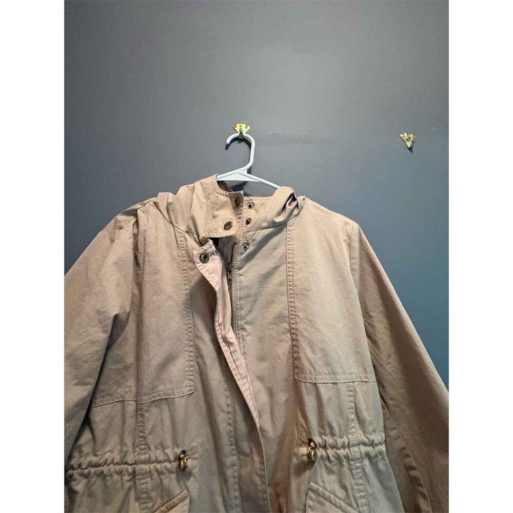 Love Tree Utility Anorak Jacket Womens Large Beige Hooded Drawstring Waist - Picture 7 of 11